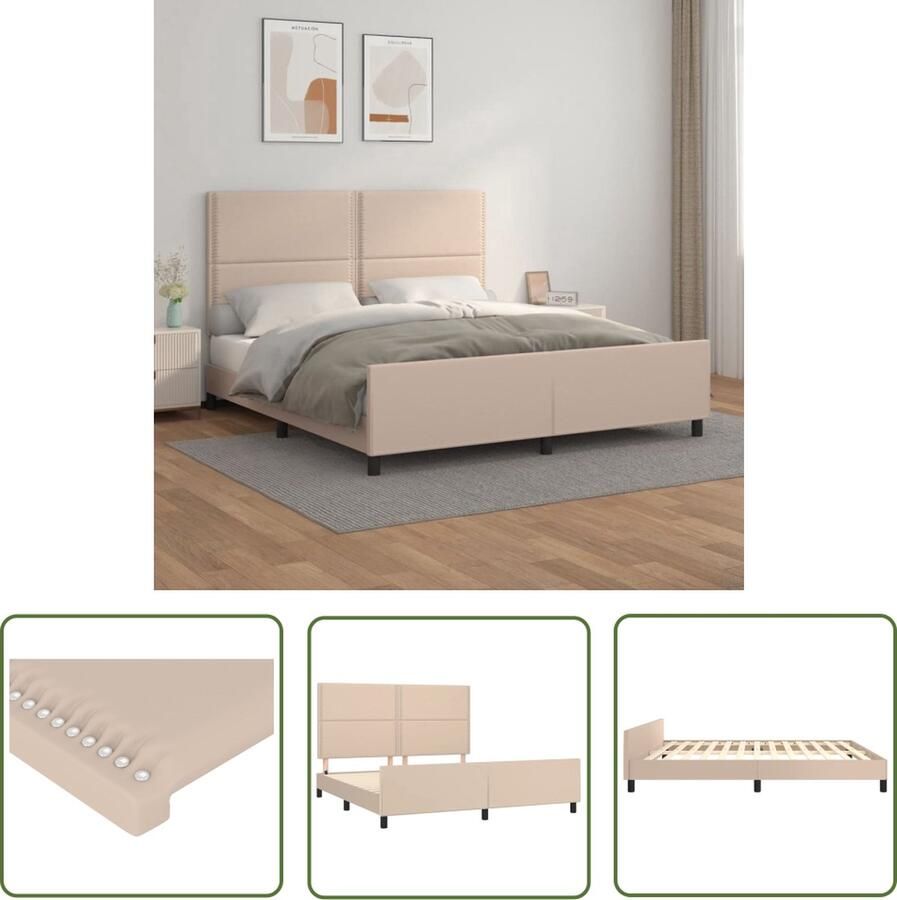 The Living Store Bedframe Cappuccino 203 x 166 x 118 128 cm Duurzaam kunstleer Verstelbaar hoofdeinde Stabiele poten Multiplex lattenbodem Bed Frame Hoofdboard Kapstok Bedroom Furniture Bruine Meubels