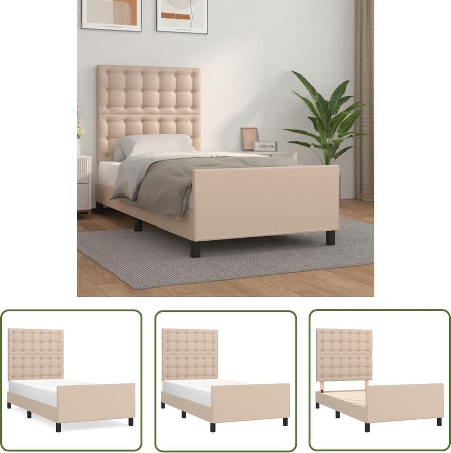 The Living Store Bedframe Cappuccino 203 x 83 x 118 cm Duurzaam kunstleer Verstelbaar hoofdeind Stabiele poten
