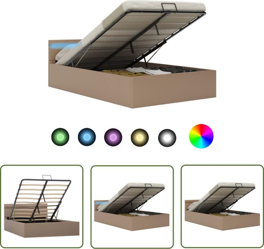 The Living Store Bedframe Cappuccino Kunstleer 120x200 cm met opbergvak hydraulisch gasveermechanisme en LED-strip 212x127x73 cm Kunstleder Bed Boxspring Bed Hoofdbord Bed Led Bed Opbergbed - Foto 2