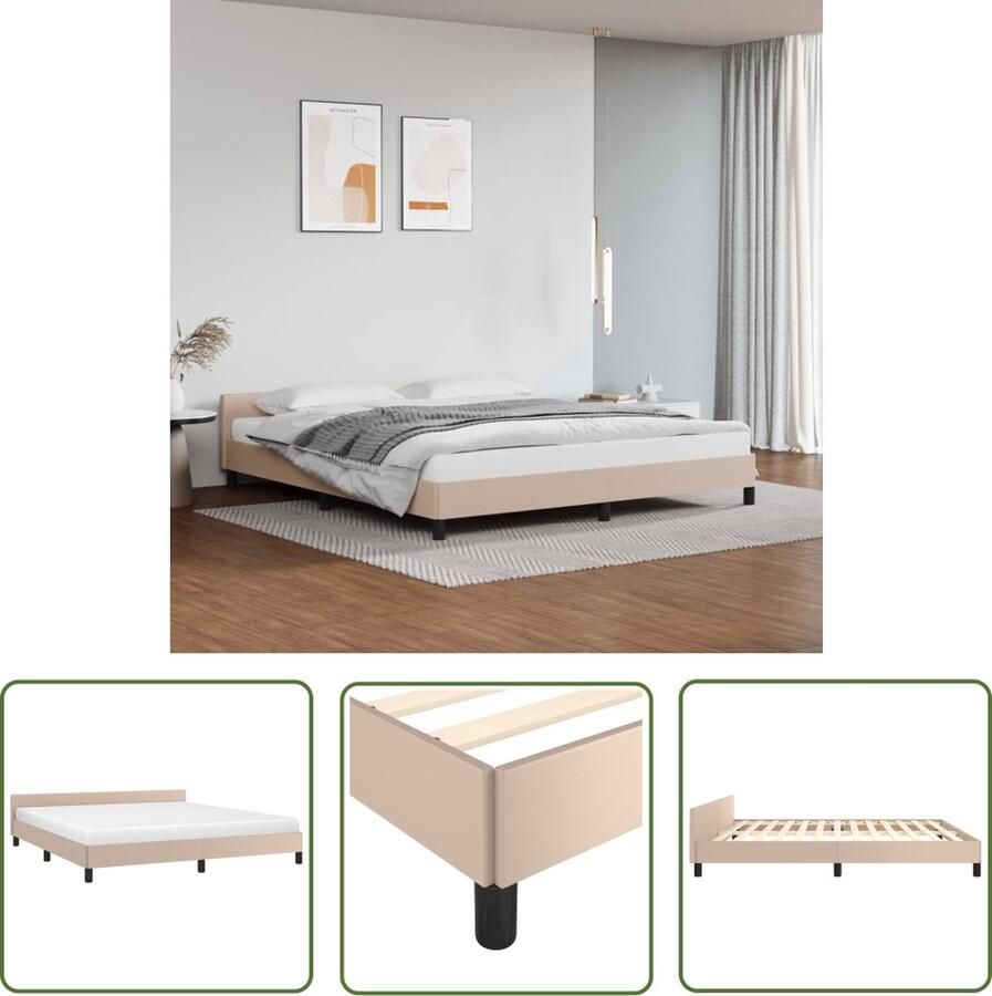 The Living Store Bedframe met hoofdbord kunstleer cappuccinokleurig 160x200 cm Bedframe Met Hoofdbord Bedframes Met Hoofdborden Bedframe Bed Slaapmeubel Bedbodem Ledikant Eenpersoonsbed Slaapbed Bedframes Bedden