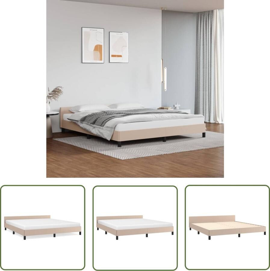 The Living Store Bedframe met hoofdbord kunstleer cappuccinokleurig 180x200 cm Bedframe Met Hoofdbord Bedframes Met Hoofdborden Bedframe Bed Slaapmeubel Bedbodem Ledikant Eenpersoonsbed Slaapbed Bedframes Bedden