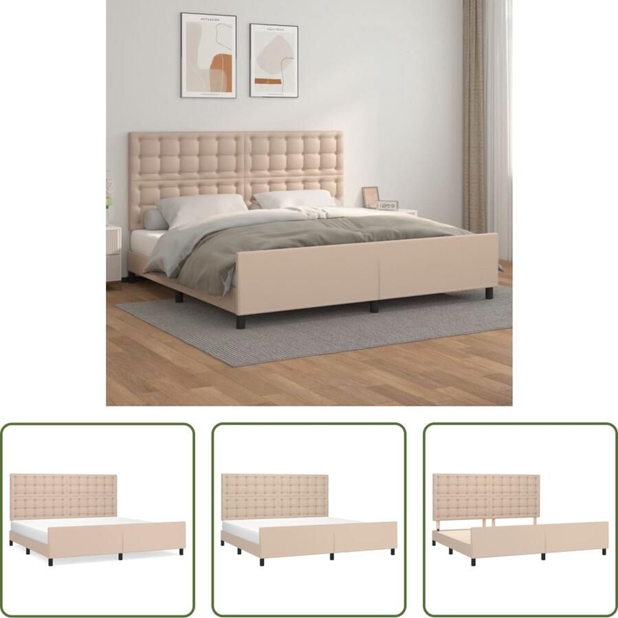 The Living Store Bedframe Cappuccino Kunstleer Verstelbaar hoofdeinde Stabiele poten Multiplex lattenbodem Comfortabele ondersteuning 203 x 206 x 118 128 cm Geschikt voor 200 x 200 cm matras - Foto 2
