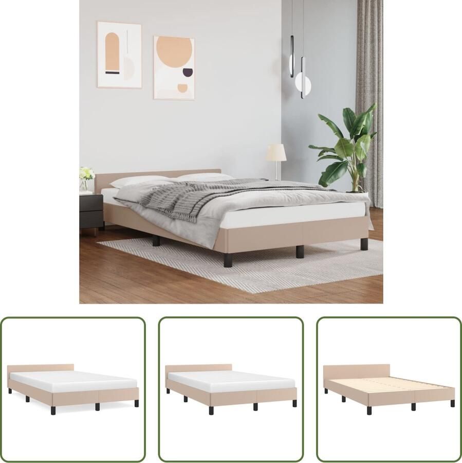 The Living Store Bedframe met hoofdbord kunstleer cappuccinokleurig 120x200 cm Bedframe Met Hoofdbord Bedframes Met Hoofdborden Bedframe Bed Slaapmeubel Bedbodem Ledikant Eenpersoonsbed Slaapbed Bedframes Bedden - Foto 2