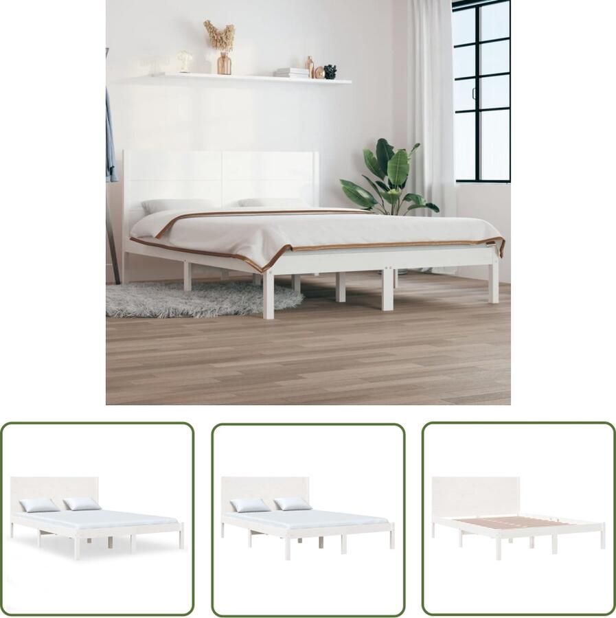 The Living Store Bedframe Classic houten bedframe 205.5 x 155.5 x 100 cm wit geschikt voor 150 x 200 cm matras inclusief hoofdeind massief grenenhout