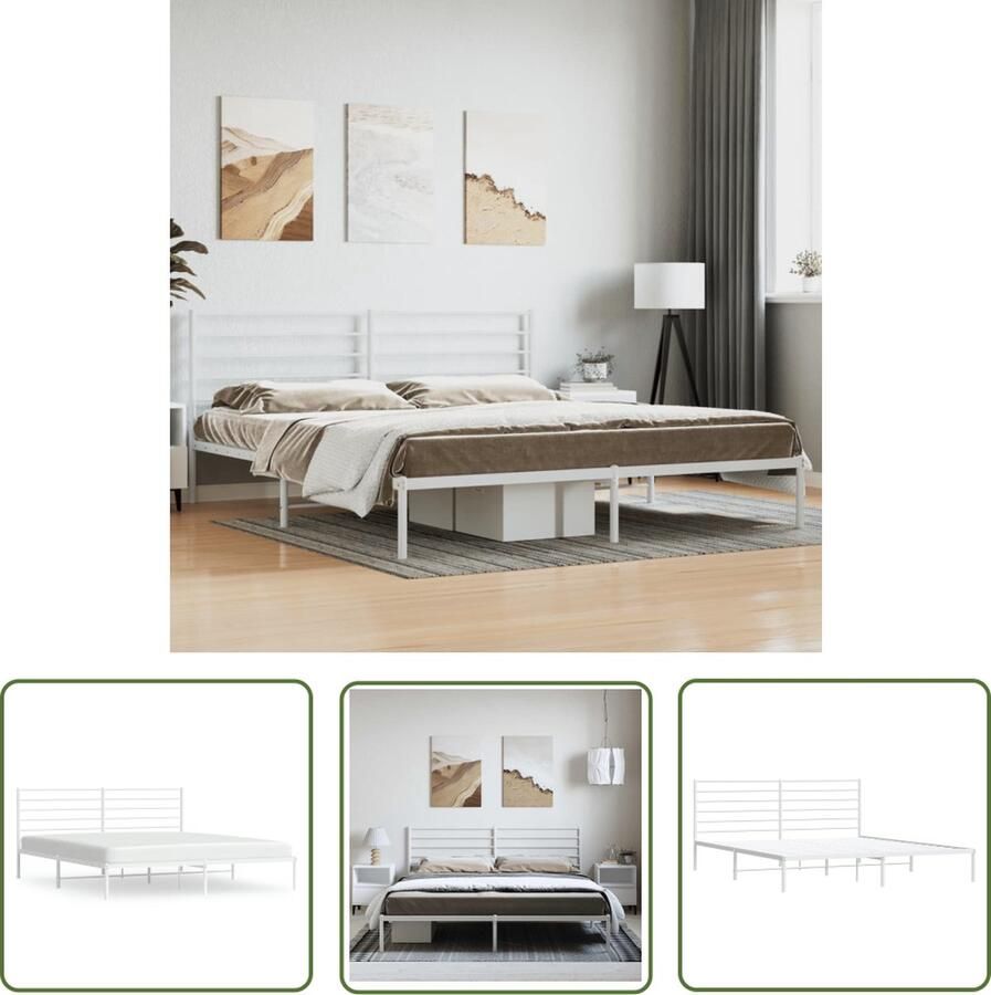 The Living Store Bedframe Classic Maten 207x198x90 cm Kleur wit Robuust Bed Frame Klassiek Bed Tweepersoons Bed Metalen Bedframe Witte Bed