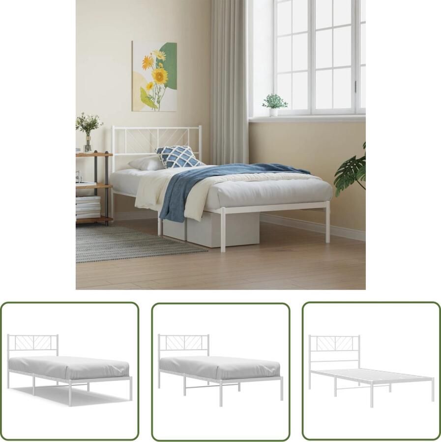 The Living Store Bedframe Classic Metaal 196 x 105 x 90 cm Robuuste constructie Robuust Bedframe Metalen Bed Klassiek Bed Wit Bed Staal Bedframe