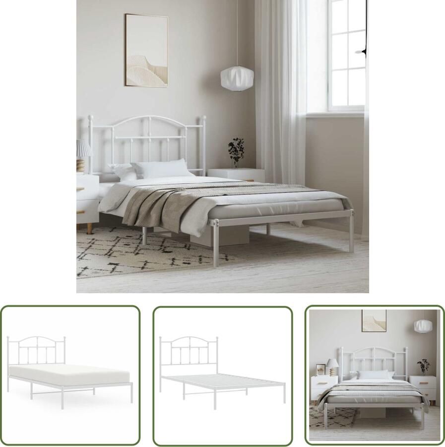 The Living Store Bedframe Classic Metaal 207 x 105 x 97 cm Wit Robuust Bed Frame Klassiek Bedframe Metalen Bedframe Witte Bedframe Tweepersoons Bed