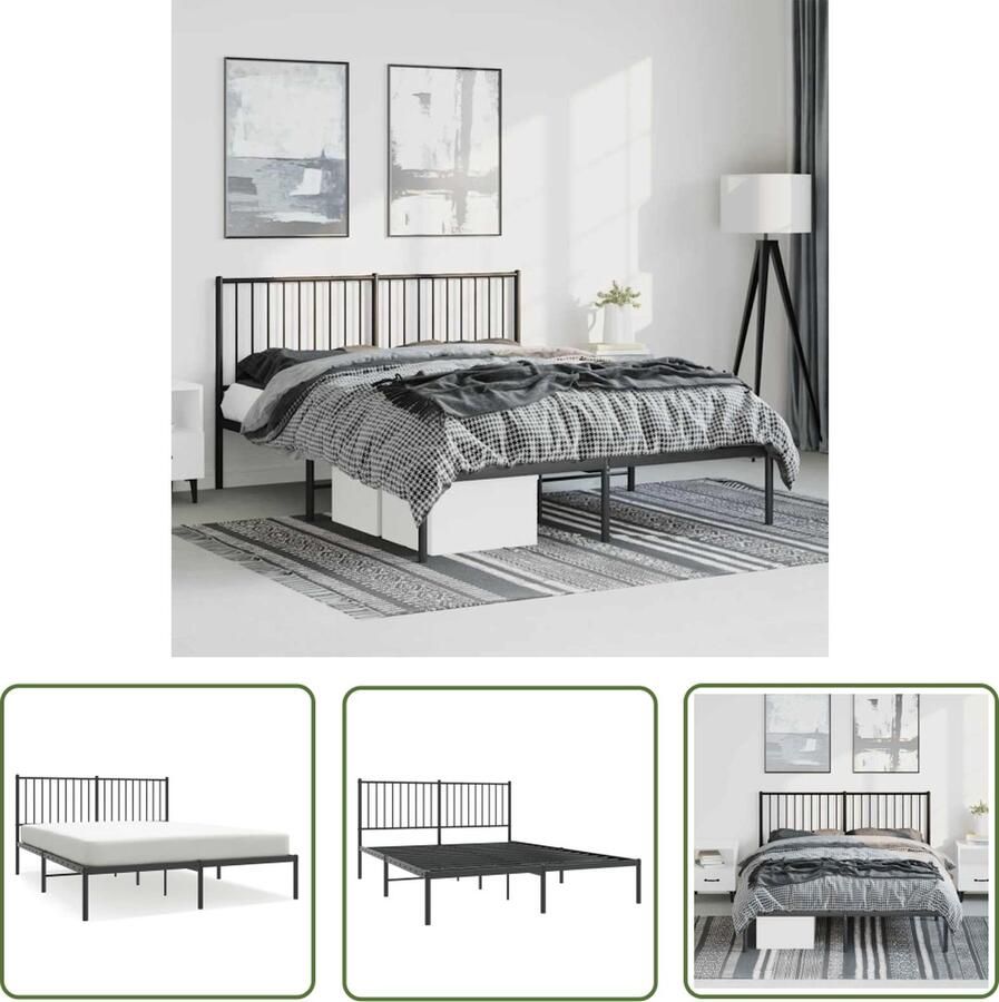 The Living Store Bedframe Classic Metaal 207 x 156 x 90.5 cm Zwart Metalen Bedframe Klassieke Bed Zwart Bedframe Staal Boxspring Bed