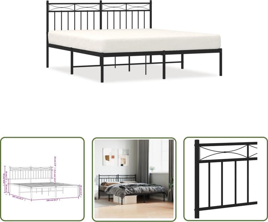 The Living Store Bedframe Classic Metaal 207 x 166 x 91 cm Zwart Metalen Bed Frame Tweepersoons Bed Zwarte Bedbank Hoofdbord Bed Boxspring Frame - Foto 2