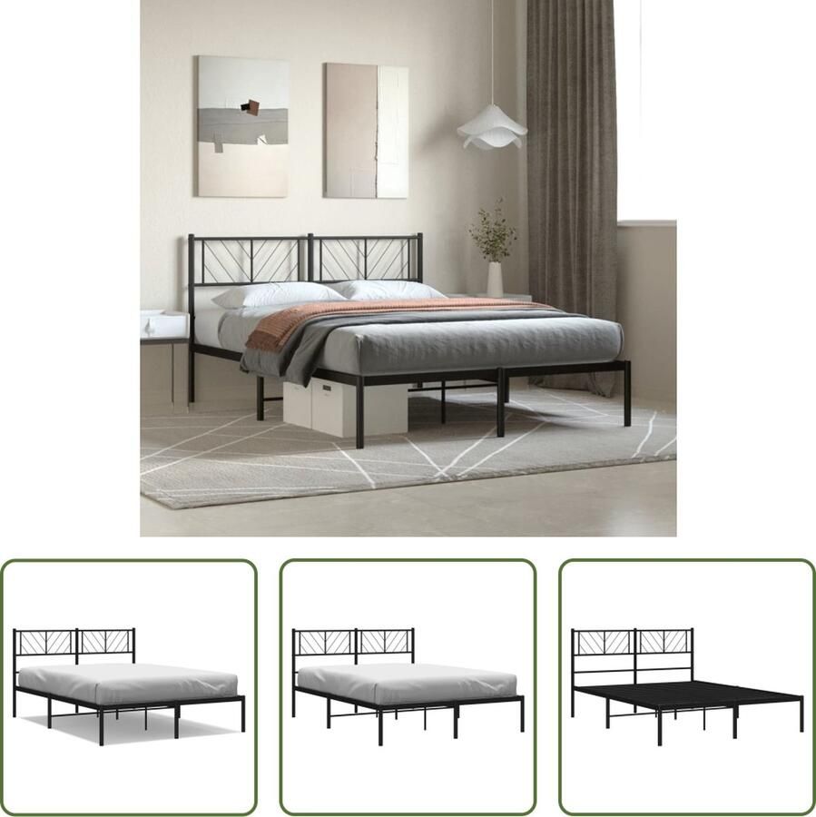 The Living Store Bedframe met hoofdbord metaal zwart 140x200 cm Robuust Bed Frame Metalen Bed Tweepersoons Bed Zwarte Bed Hoofdbord Bed - Foto 2