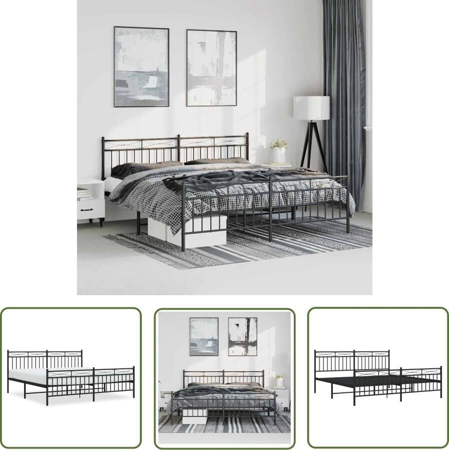 The Living Store Bedframe Classic Metaal 219 x 187 x 91 cm Robuust Functioneel Zwart Robuust Bedframe Metalen Bedframe Zwarte Bedpost Slaapcomfort Boxspring Bed