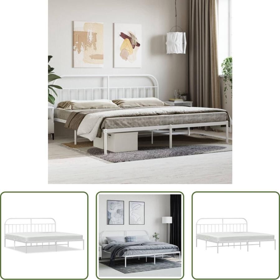 The Living Store Bedframe Classic Metaal Wit 207 x 206 x 100 cm Robuust design Robuust Bed Frame Metalen Bedframe Wit Bedframe Slaapcomfort Bed Met Hoofdbord