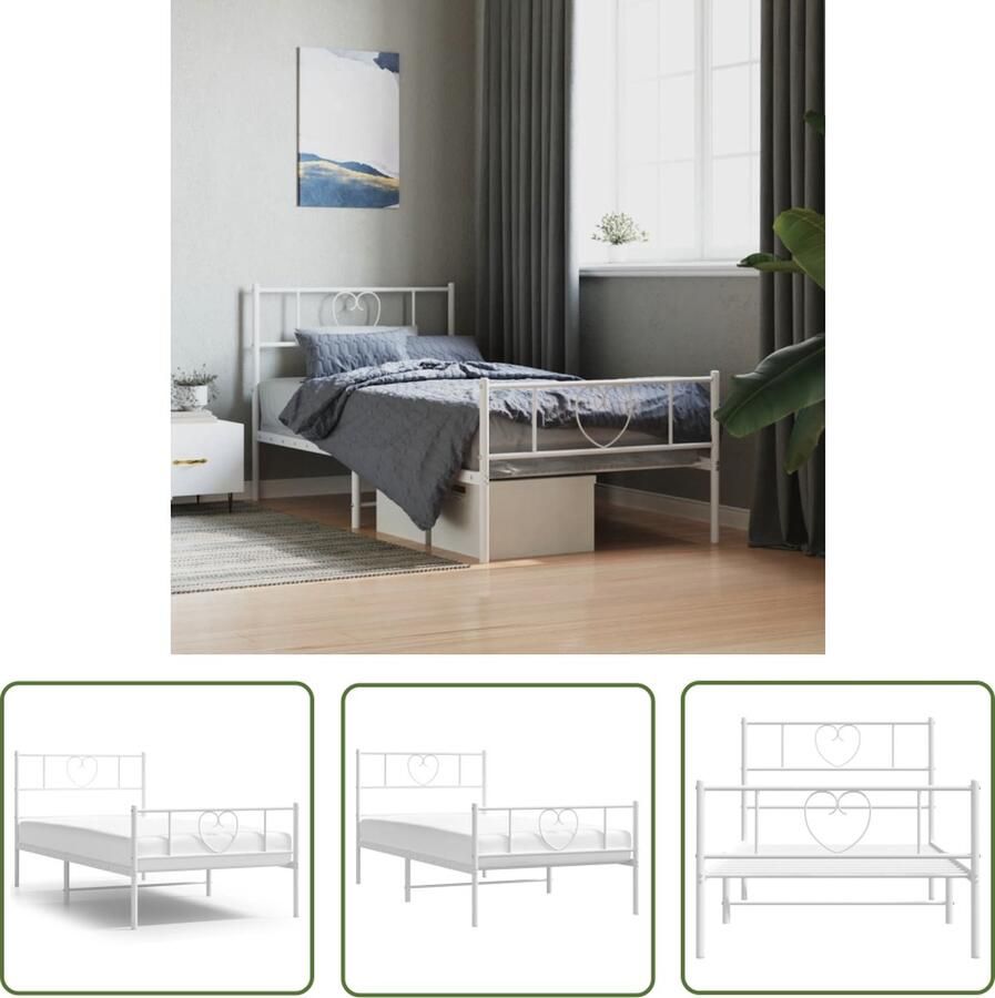 The Living Store Bedframe Classic Metal 207 x 112 x 90 cm White