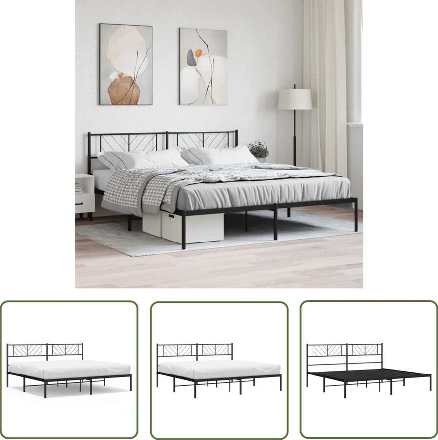 The Living Store Bedframe Classic Metal Double 219 x 187 x 90 cm Black Metalen Bed Frame Klassieke Bedpost Dubbele Bed Boxspring Bed Staal Bedframe - Foto 2