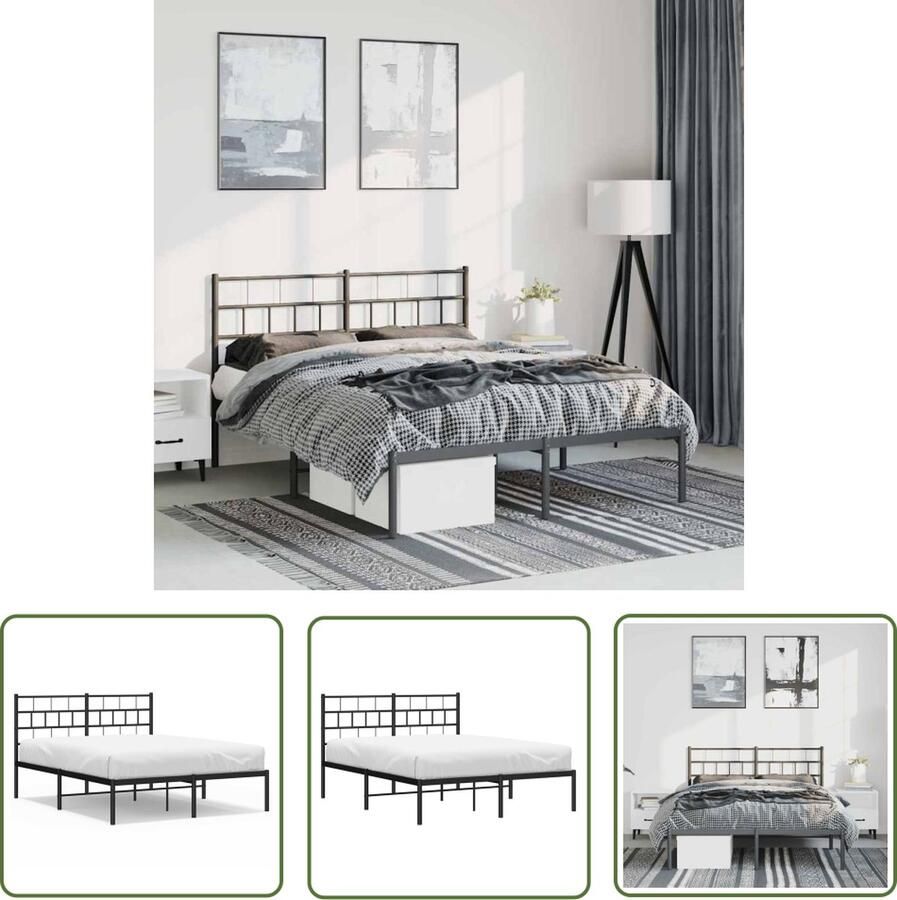 The Living Store Bedframe Classic Metalen 196 x 142 x 90 cm Robuuste constructie Robuust Bed Frame Metalen Bed Boxspring Bed Hoofdbord Bed Tweepersoons Bed
