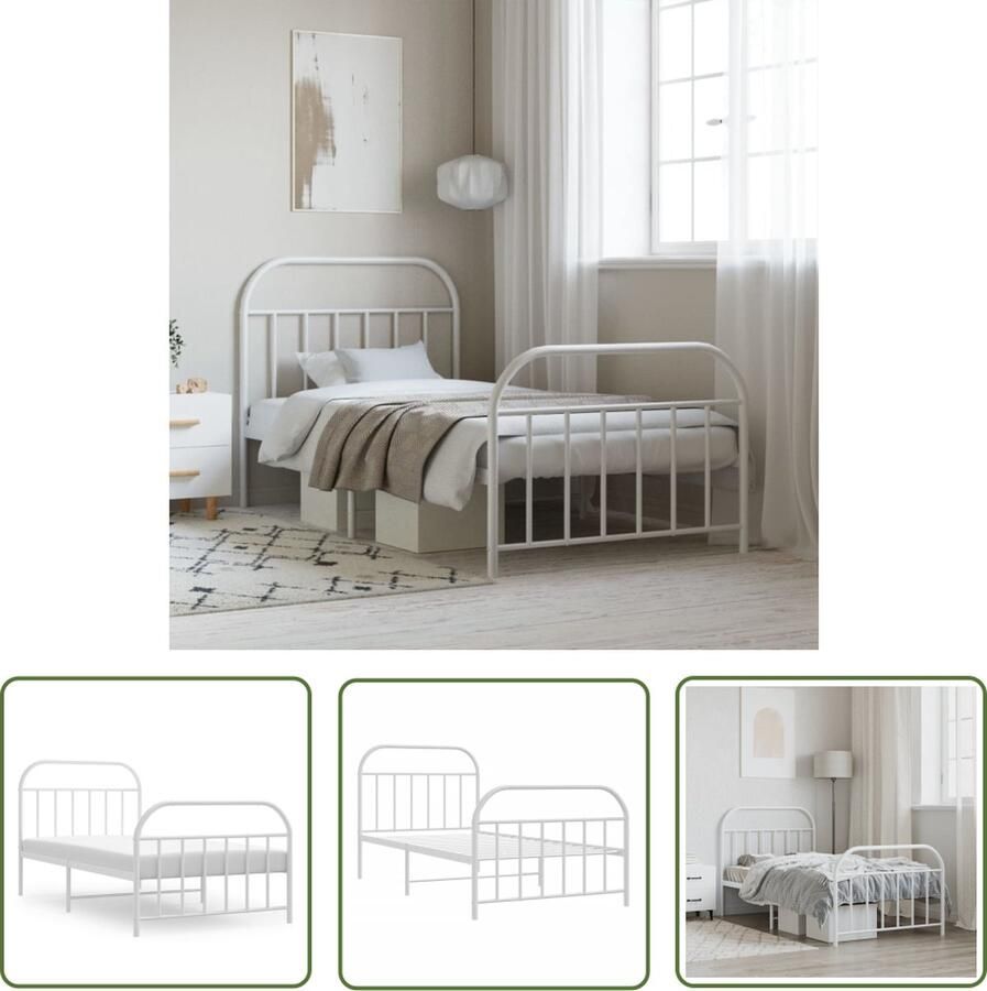 The Living Store Bedframe met hoofd- en voeteneinde metaal wit 100x200 cm Bed