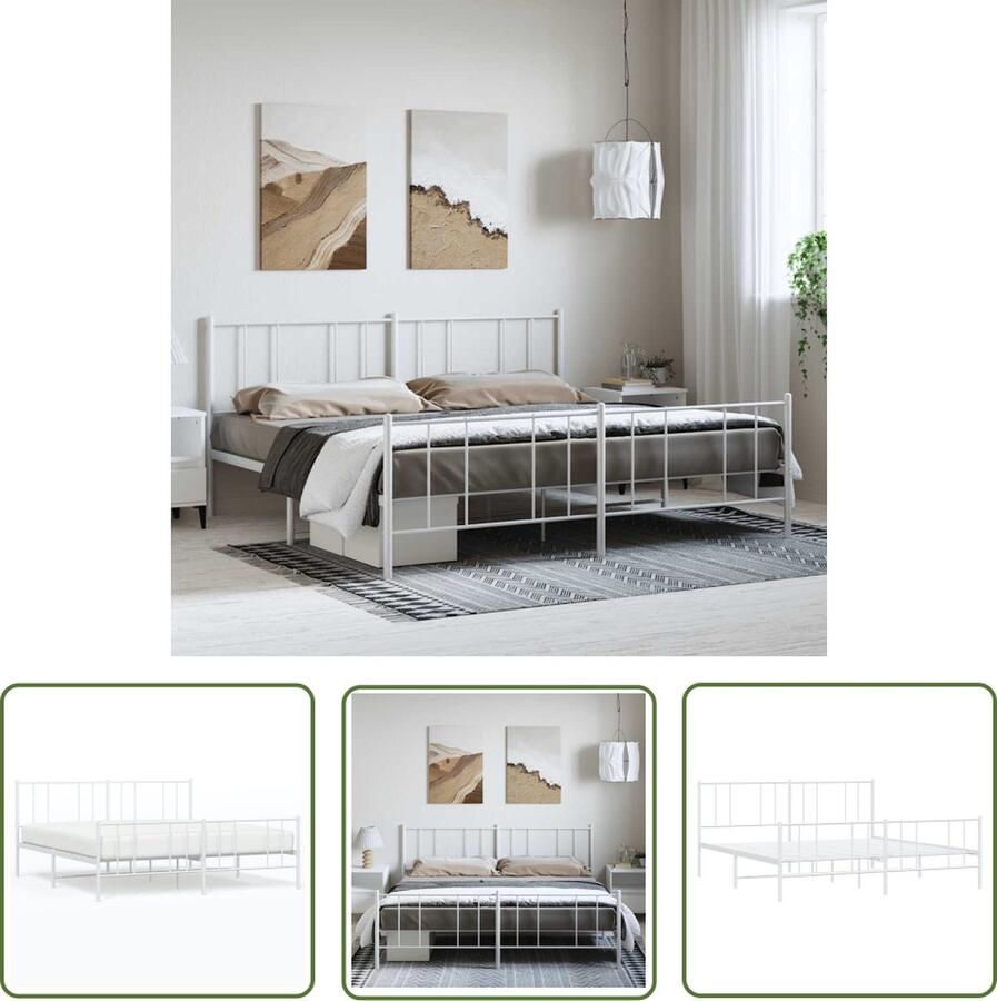 The Living Store Bedframe Classic Metalen 207x198x90 cm Robuuste constructie Robuust Bed Frame Metalen Bedframe Klassiek Bedframe Wit Bedframe Staal