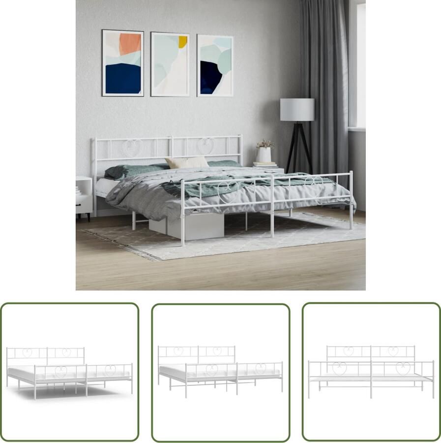 The Living Store Bedframe Classic Metalen 219x187x90 cm Robuust en Functioneel Robuust Bed Frame Metalen Bedframe Klassiek Bedframe Wit Bedframe Staal Bedframe - Foto 2