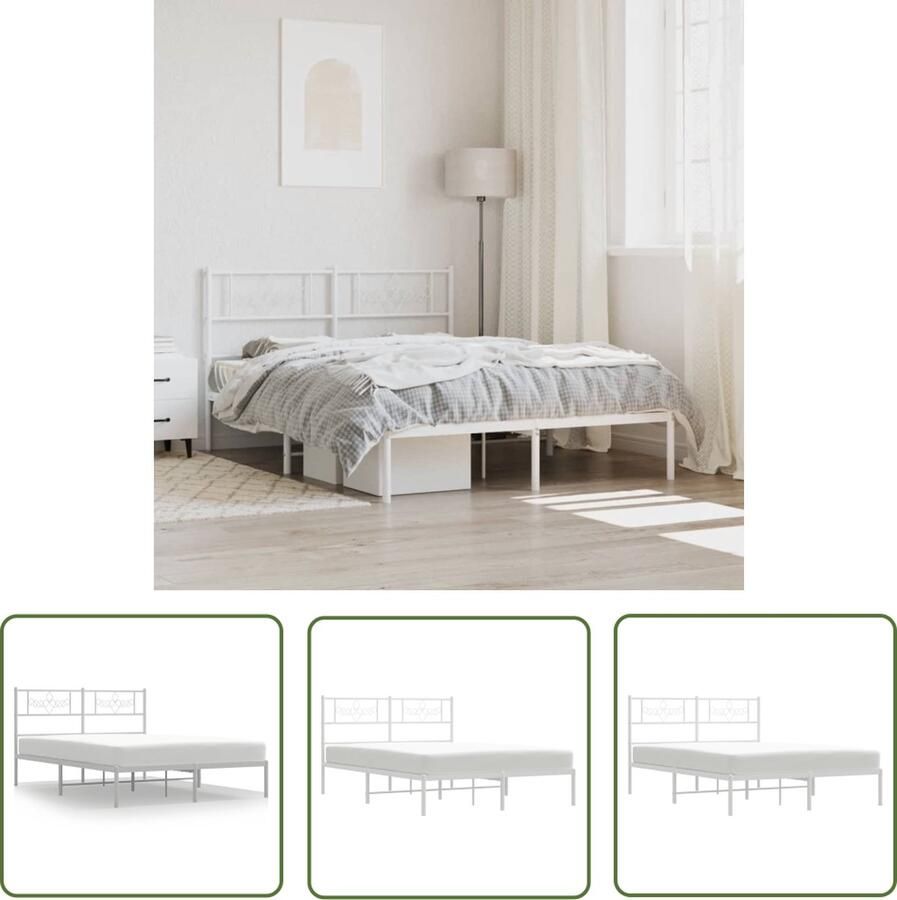 The Living Store Bedframe Classic Metalen constructie Metalen latten en poten Extra opbergruimte Comfortabele ondersteuning Kleur- wit Afmetingen- 196 x 146 x 90 cm Geschikte matras- 140 x 190 cm Montage vereist- ja