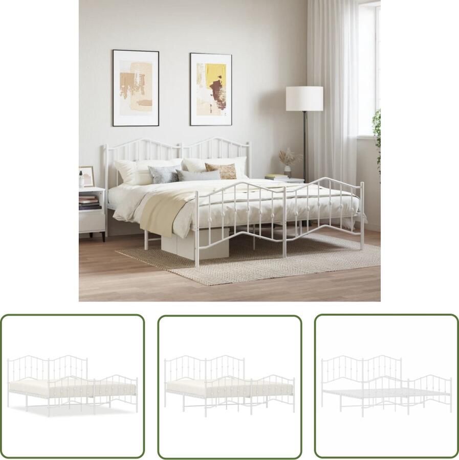 The Living Store Bedframe Classic Metalen constructie Metalen latten en poten Extra opbergruimte Functioneel hoofd- en voeteneinde Wit 219 x 187 x 98 cm Metalen Bed Frame Klassiek Bed Frame Wit Slaapcomfort Boxspring Bed - Foto 2