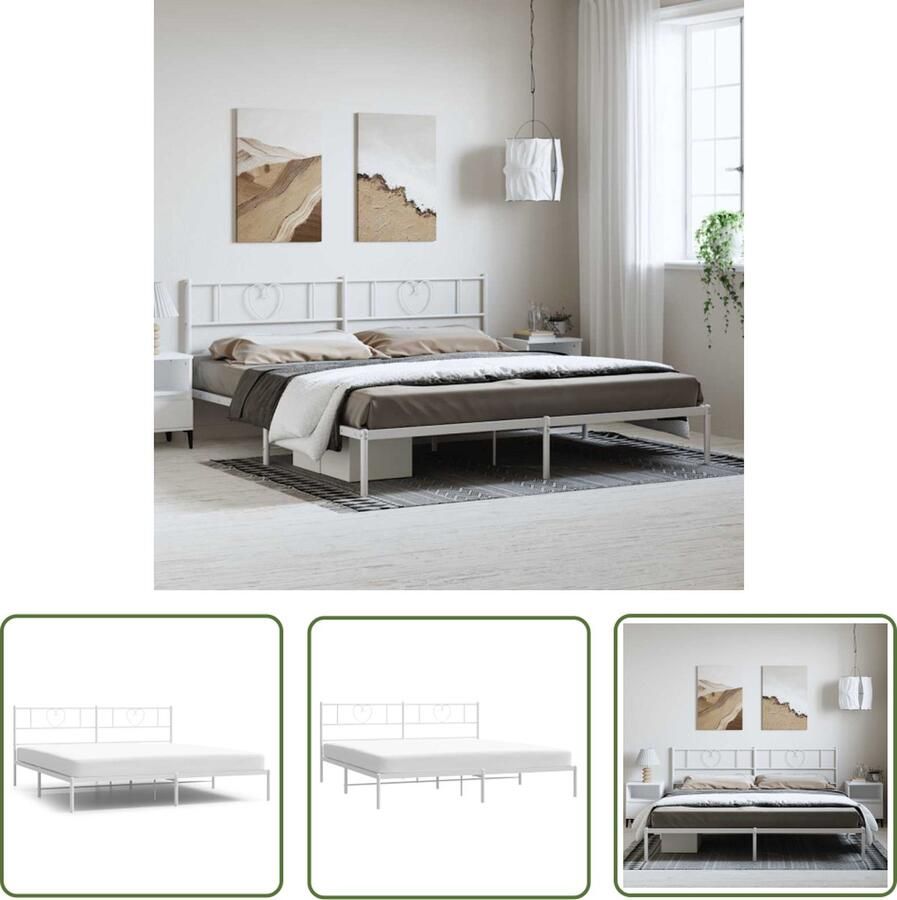The Living Store Bedframe Classic Metalen constructie Metalen latten en poten Extra opbergruimte Comfortabele ondersteuning Kleur- wit Afmetingen- 207 x 198 x 90 cm Geschikte matras- 193 x 203 cm Montage vereist