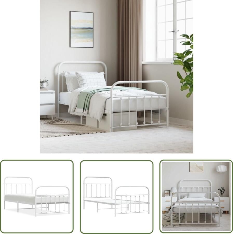 The Living Store Bedframe Classic Metalen Wit 196x105x100 cm Robuuste constructie Robuust Bedframe Metalen Bedframe Wit Bedframe Staal Bedframe King Size Bed