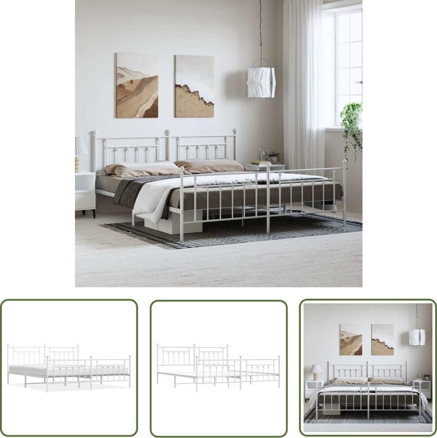 The Living Store Bedframe Classic Metalen Wit 207 x 198 x 97 cm Robuuste constructie Robuust Bed Frame Metalen Bedframe Wit Bedframe King Size Bed Boxspring Bed - Foto 2