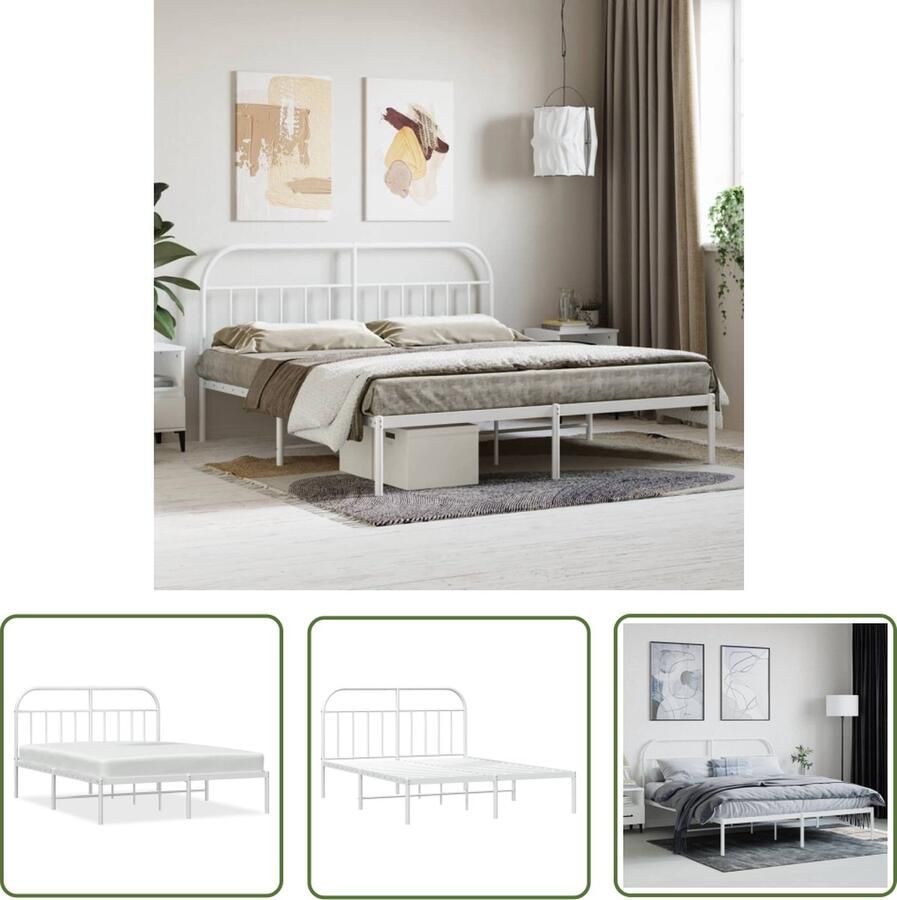 The Living Store Bedframe Classic Metalen Wit 219 x 187 x 100 cm Robuust elegant Robuust Bed Frame Klassiek Bed Metalen Bed Wit Bed Tweepersoons Bed