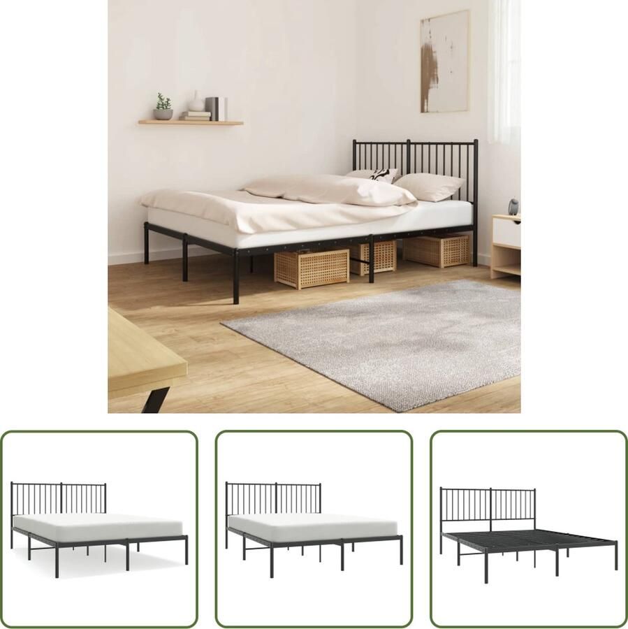 The Living Store Bedframe Classic Metalen Zwart 207 x 146 x 90.5 cm Metalen Bedframe Klassiek Bed Zwarte Bedpost Boxspring Bed Staal Bedframe