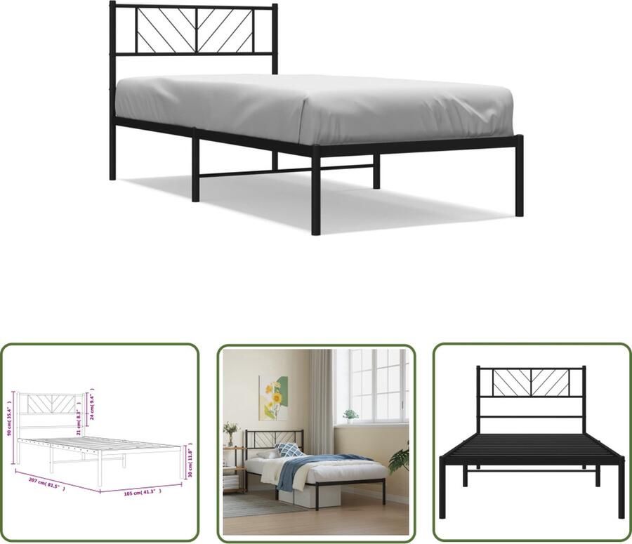 The Living Store Bedframe Classic Metalen Zwart 207x105x90 cm Robuuste constructie