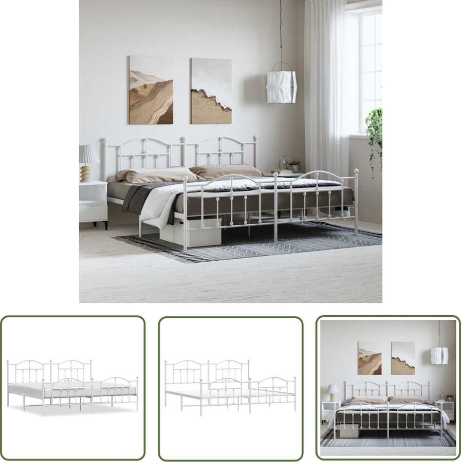 The Living Store Bedframe Classic Robuust Metalen Constructie Metalen Latten en Poten Extra Opbergruimte Functioneel Hoofd- en Voeteneinde Wit 207 x 198 x 97 cm Geschikte matras- 193 x 203 cm