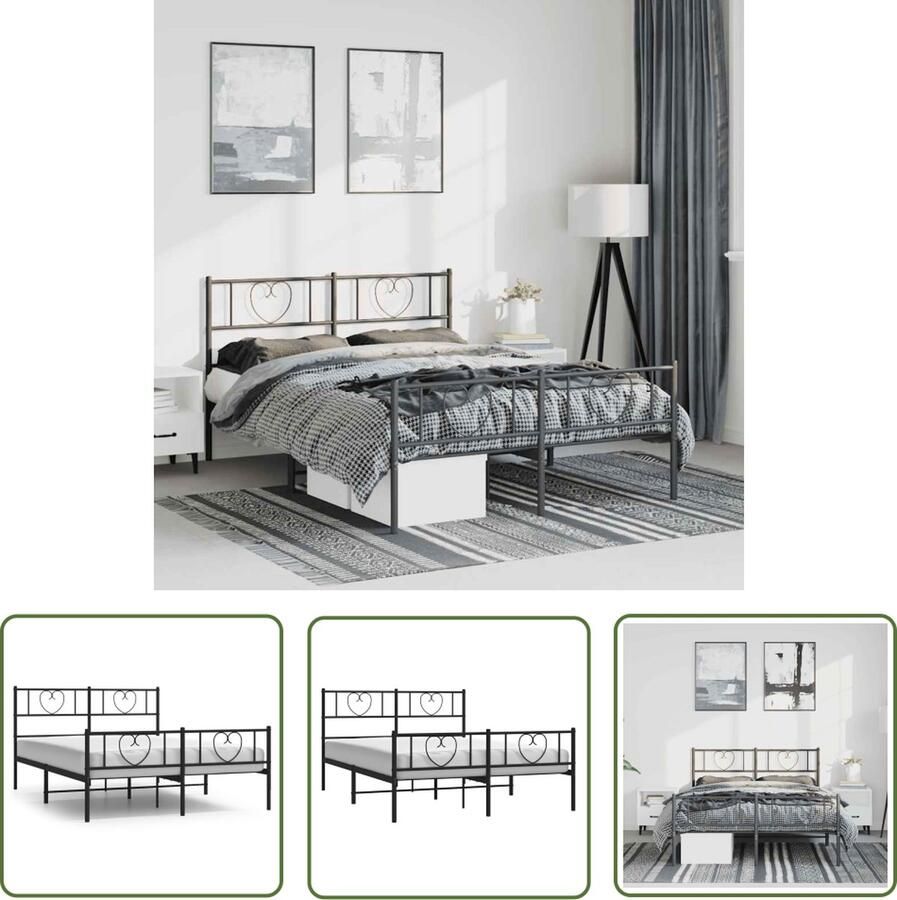 The Living Store Bedframe Classic Robuust metalen constructie Metalen latten en poten Extra opbergruimte Functioneel hoofd- en voeteneinde Zwart 196x142x90 cm Geschikt voor matras 135x190 cm (matras niet inbegrepen)