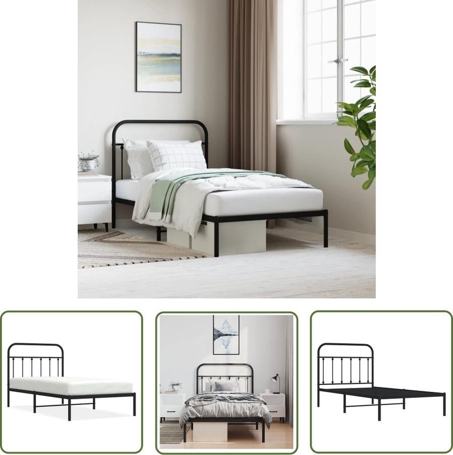 The Living Store Bedframe Classic Robuust metalen design Met opbergruimte 196 x 105 x 100 cm Zwart Montage vereist Robuust Bed Frame Metalen Bedframe Boxspring Bed Slaapcomfort Hoofdbord