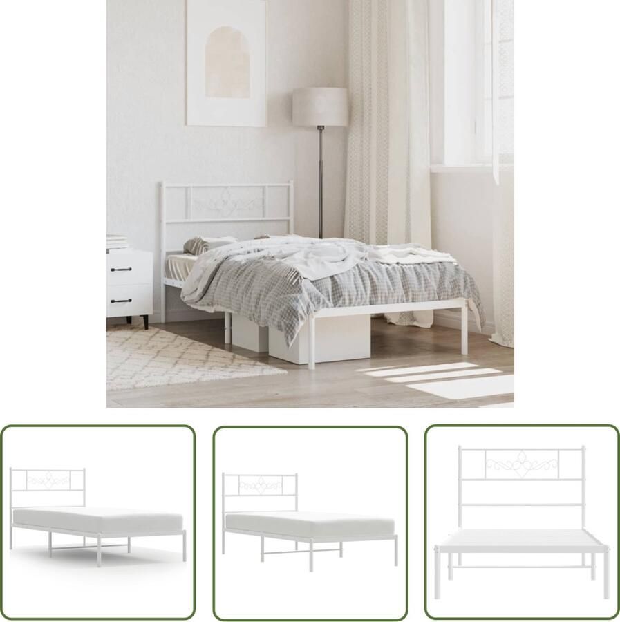 The Living Store Bedframe Classic Robuuste metalen constructie Metalen latten en poten Extra opbergruimte Comfortabele ondersteuning Kleur- wit Afmetingen- 196 x 105 x 90 cm Geschikte matras- 100 x 190 cm Montage vereist