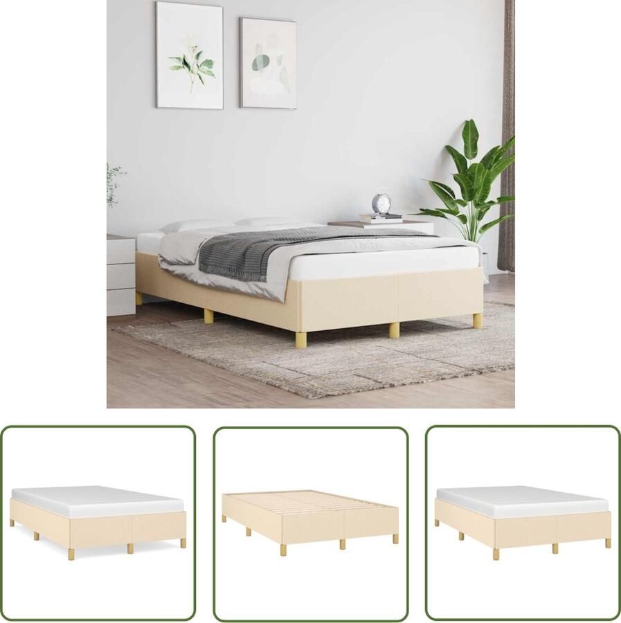 The Living Store Bedframe Classic s Crème 193 x 123 x 33.5 cm Stof en Massief Grenenhout Montage vereist Bedframe Slaapkamer Bed Houten Bed Stoffen Bed