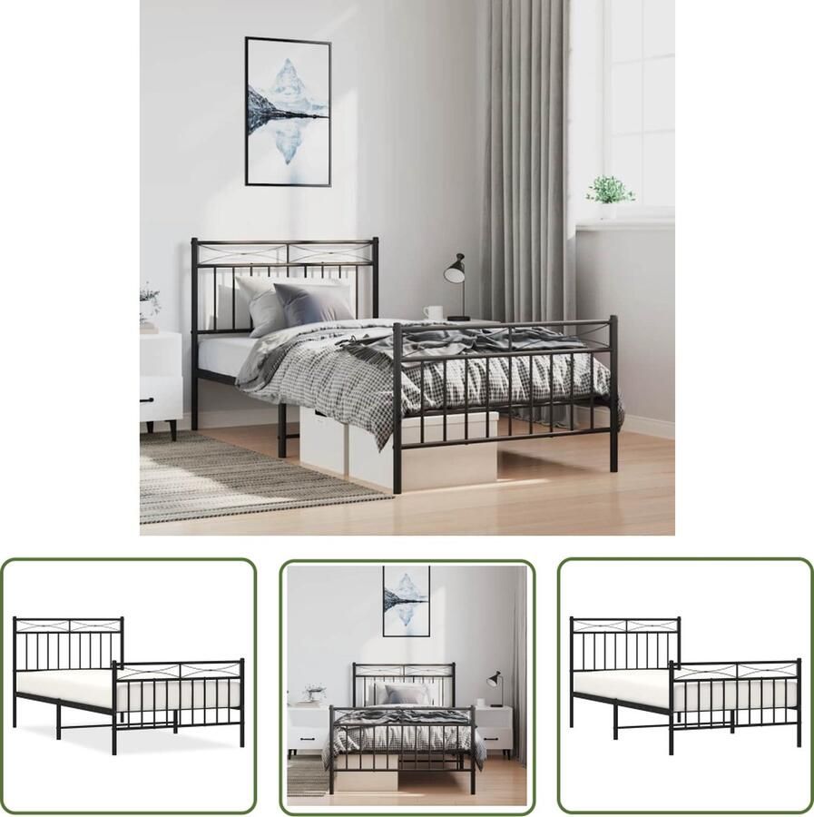 The Living Store Bedframe Classic s Metalen constructie Extra opbergruimte Functioneel hoofd- en voeteneinde Zwart 196 x 105 x 91 cm Metalen Bedframe Klassieke Bedstede Boxspring Bed Staal Bedframe Tweepersoons Bed