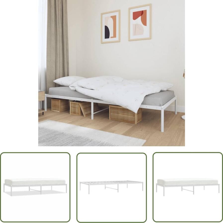 The Living Store Bedframe Classic Staal 196 x 104.5 x 31 cm Extra opbergruimte Wit Staal Bed Frame Metalen Bed Enkel Bed Witte Bed Boxspring Bed