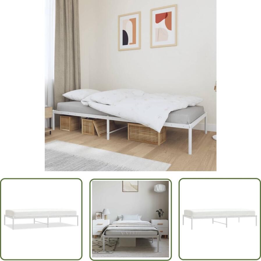The Living Store Bedframe Classic Staal 196 x 104.5 x 31 cm Extra opbergruimte Wit Staal Bed Frame Metalen Bed Enkel Bed Witte Bed Boxspring Bed - Foto 2