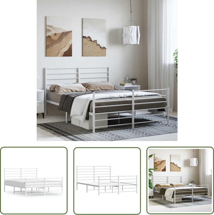 The Living Store Bedframe met hoofd- en voeteneinde metaal wit 135x190 cm Staal Bed Frame Klassiek Bed Wit Bed Slaapcomfort Bed Kopen