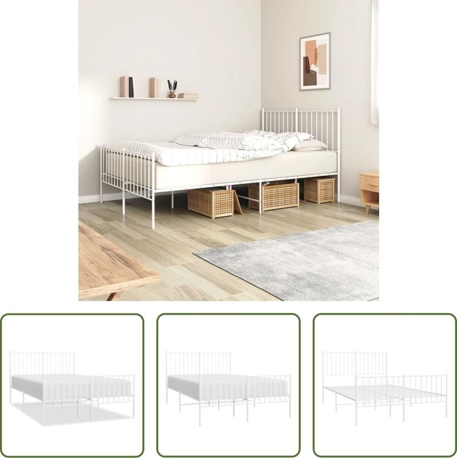 The Living Store Bedframe met hoofd- en voeteneinde metaal wit 120x200 cm Staal Bed Frame Klassiek Bedframe Wit Bedframe Slaapcomfort Boxspring Bed