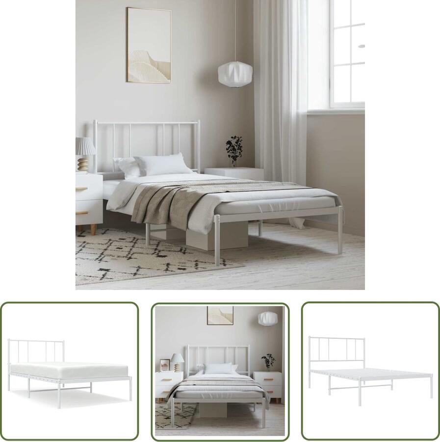 The Living Store Bedframe Classic Staal 207x105x90 cm Extra opbergruimte Staal Bedframe Wit Bedframe Met Opbergruimte King Size Bedframe Tweepersoons Bedframe