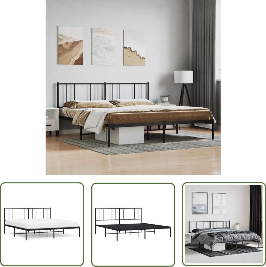 The Living Store Bedframe met hoofdbord metaal zwart 193x203 cm Staal Bed Frame Klassiek Bed Zwarte Bedbank Tweepersoons Bed Boxspring Bed