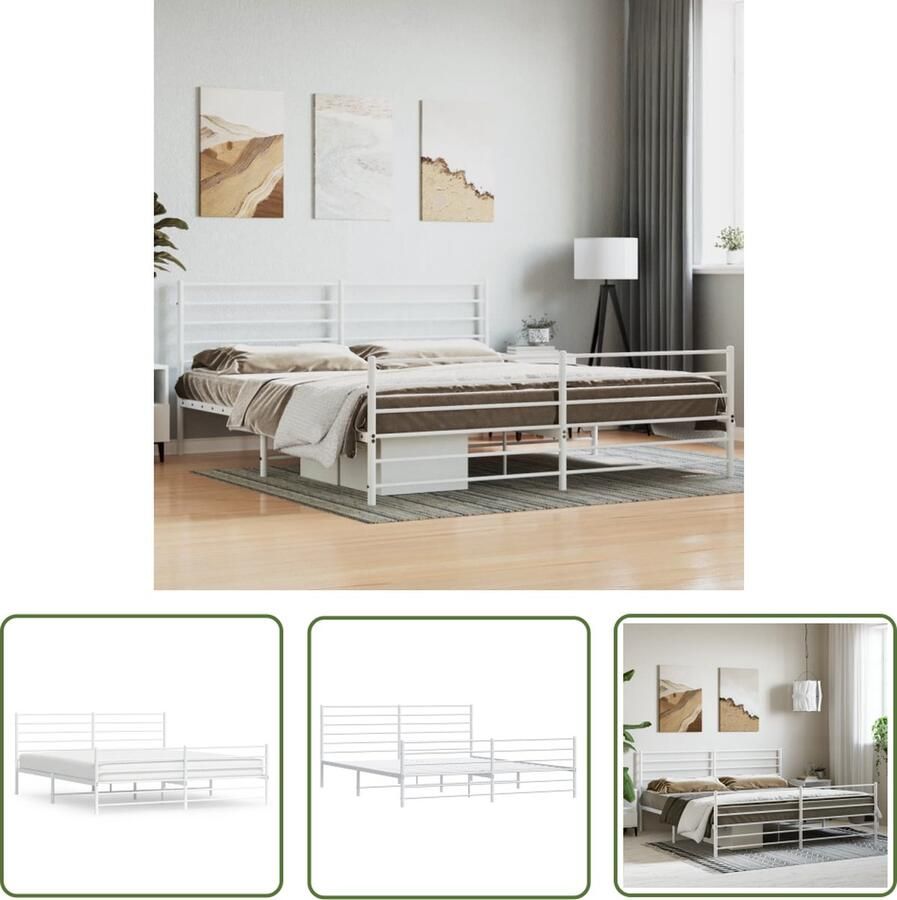 The Living Store Bedframe met hoofd- en voeteneinde metaal wit 200x200 cm Robuust Bedframe Klassiek Bed Staal Bedframe Wit Bedframe Tweepersoons Bed