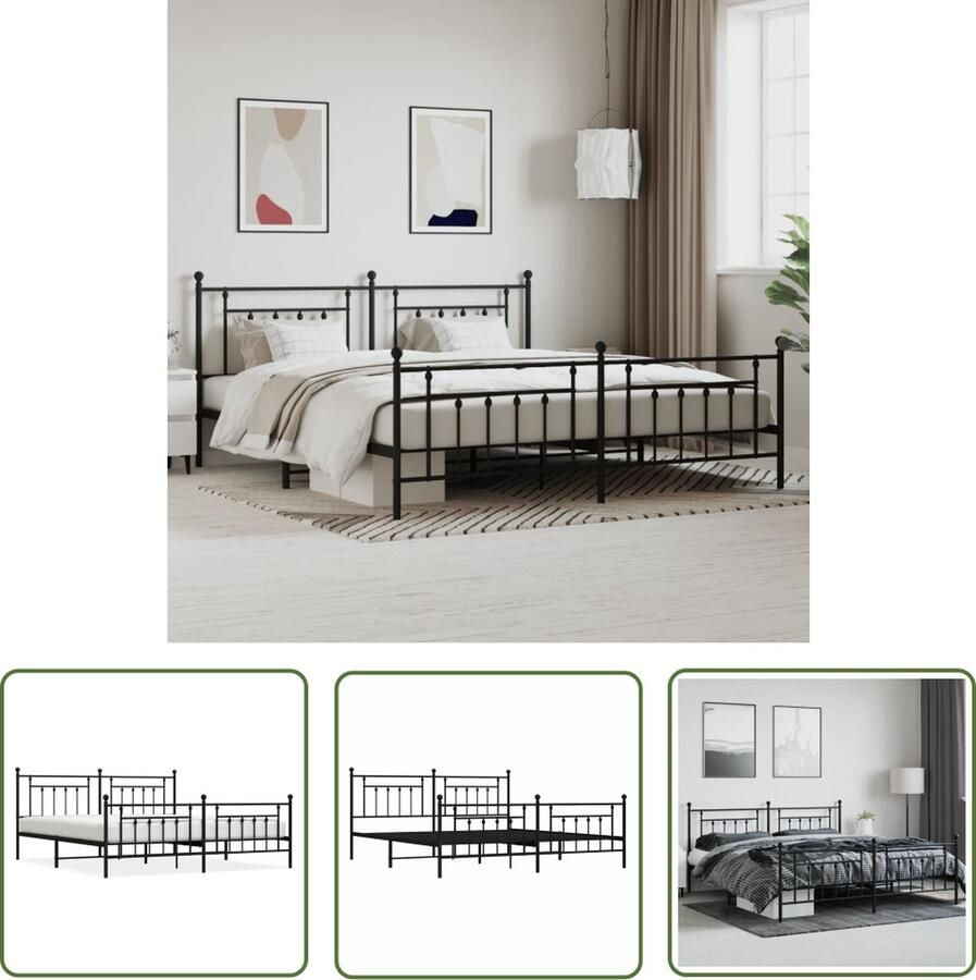 The Living Store Bedframe met hoofd- en voeteneinde metaal zwart 193x203 cm Robuust Bedframe Klassiek Bed Staal Bedframe Zwart Bedframe Slaapcomfort - Foto 2