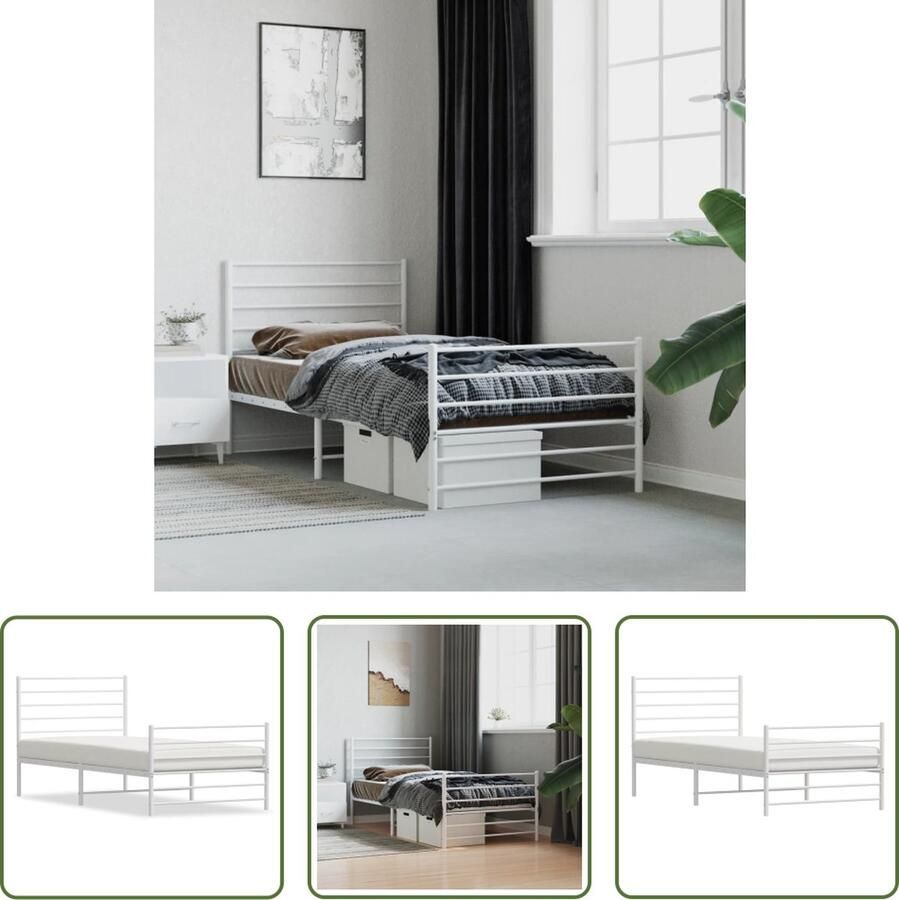 The Living Store Bedframe Classic Wit 207x105x90 cm Robuust metalen constructie Robuust Bed Frame Klassiek Bed Houten Bed Witte Bed Metalen Bed Frame