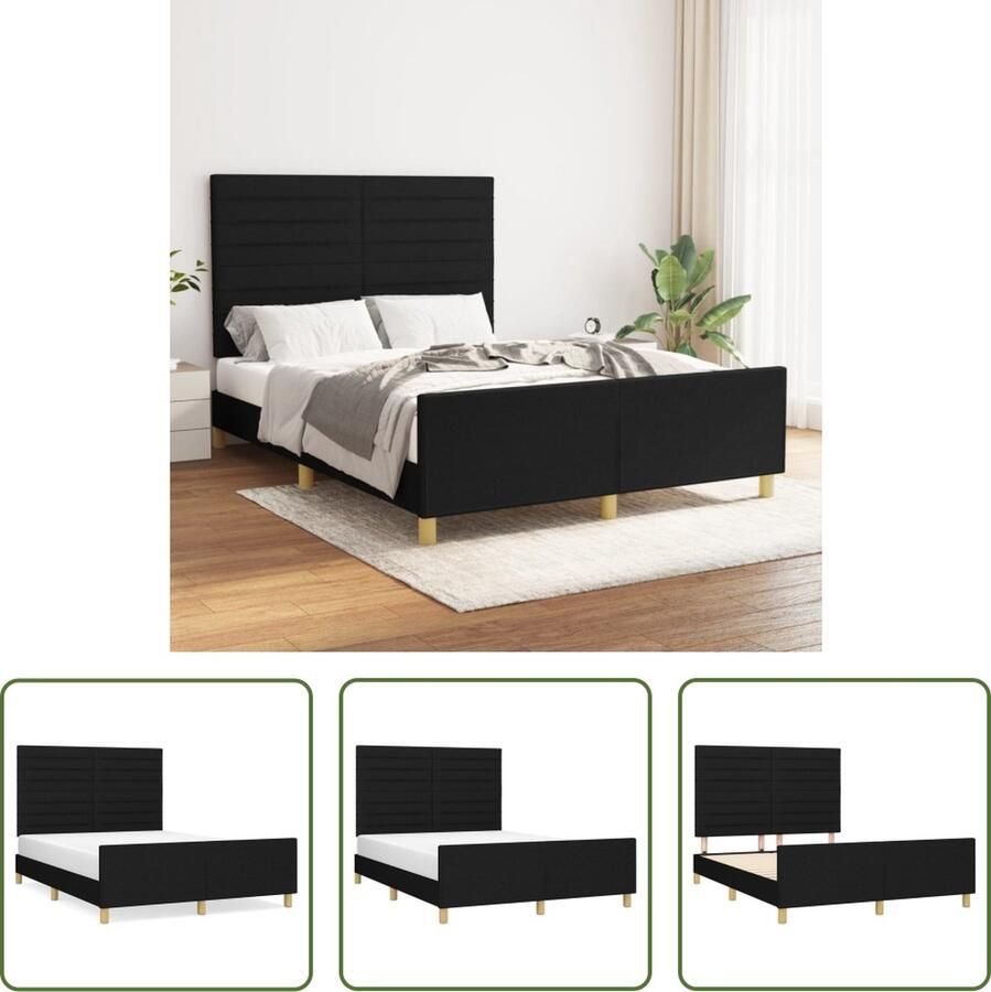 The Living Store Bedframe Comfort Bedframe 203 x 146 x 118 128 cm Zwart Bed Frame Boxspring Tweepersoons Bed Hoofdeinde Zwarte Bed