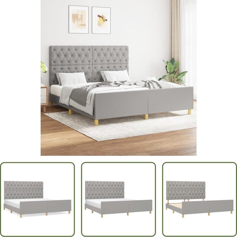 The Living Store Bedframe zonder matras stof lichtgrijs 160x200 cm Bed Frame Tweepersoons Bed Boxspring Hoofdeinde Grijs Bed