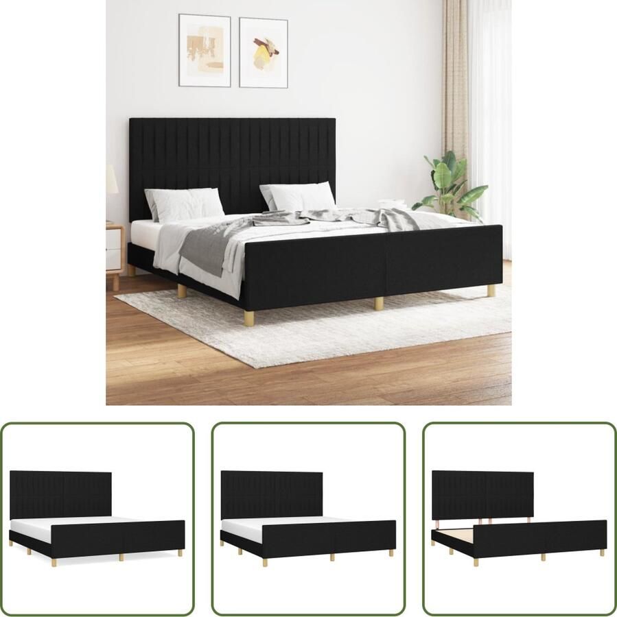 The Living Store Bedframe Comfort Bedframe met hoofd- en voeteneind geschikt voor matras 160x200cm verstelbare hoogte Zwart Bed Frame Boxspring Hoofdbord Tweepersoonsbed Zwenkbaar Hoofdbord