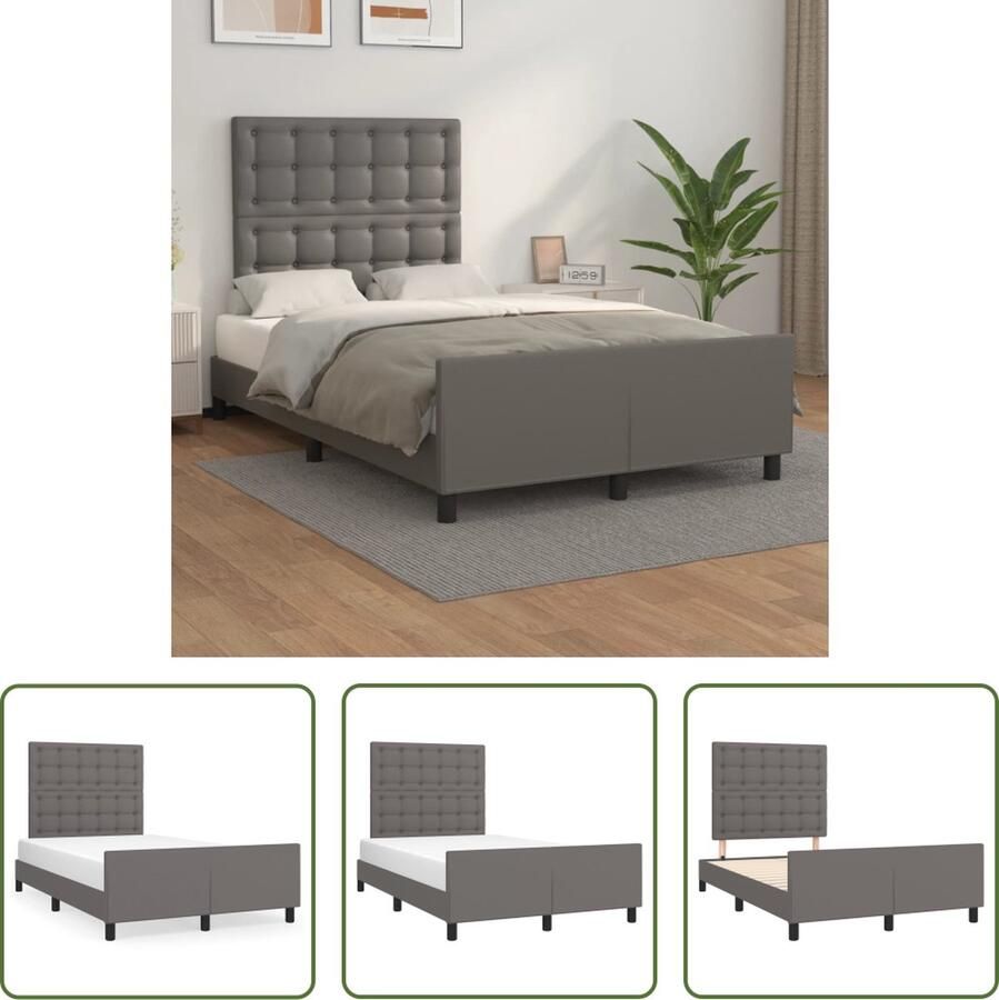 The Living Store Bedframe met hoofdbord kunstleer grijs 120x200 cm Bedframe Met Hoofdbord Bedframes Met Hoofdborden Bedframe Bed Slaapmeubel Bedbodem Ledikant Eenpersoonsbed Slaapbed Bedframes Bedden