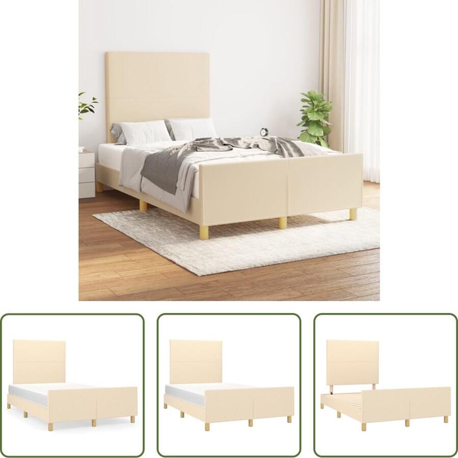 The Living Store Bedframe met hoofdeinde stof crèmekleurig 120x200 cm Bedframe Met Hoofdeinde Bedframes Met Hoofdeindes Bed Slaapmeubel Ledikant Bedbodem Tweepersoonsbed Bedden Slaapmeubels Slaapmeubelen Slaapmeubilair - Foto 2